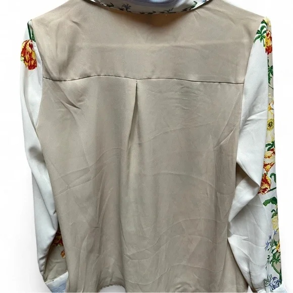 Sara Michelle Beige and White with Floral Print Blouse Fall top 90s Y2K top nwt - Picture 7 of 9